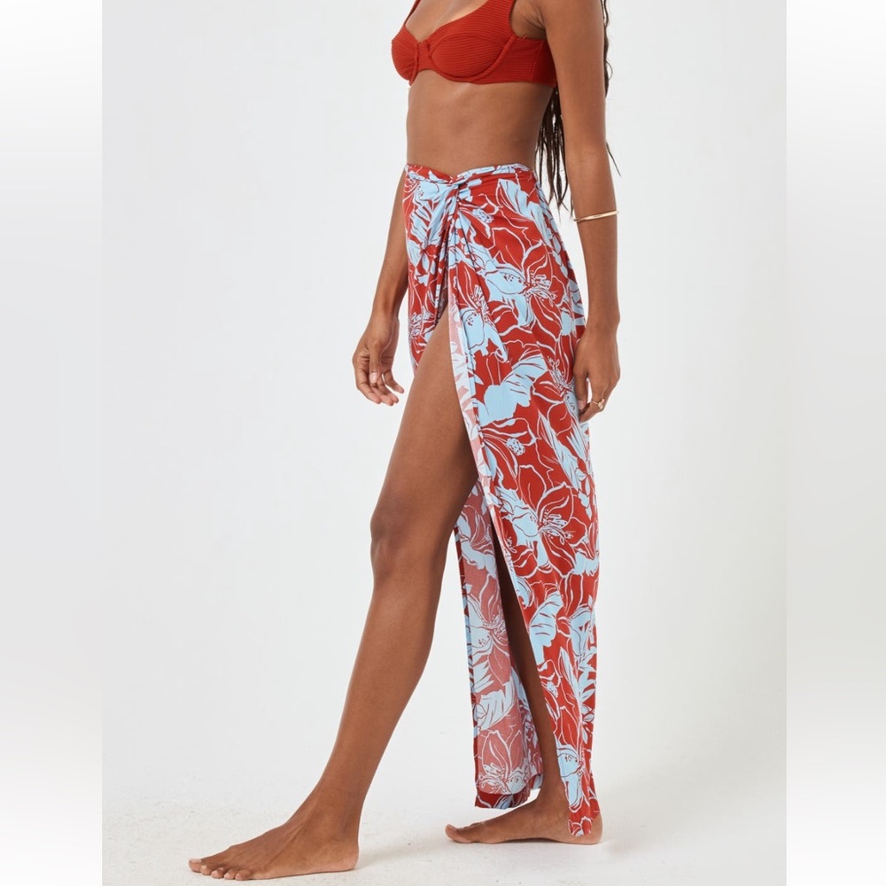 L*Space Red and Blue Floral Swim Sarong - Picture 3 of 3